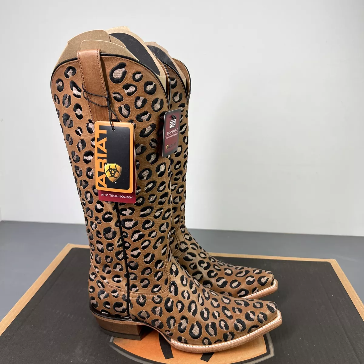 ARIAT Wildcat Animal Print Brown Leather Cowboy Boots Women s 7.5