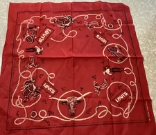 Vintage Levi’s Red Western Bandana Cowboy USA Wash Fast 1960s 1970s 20 X 20”