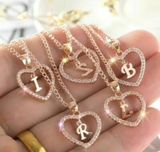 26 Letters Name Initial Zircon Love Heart Pendant Necklaces Link Chain Necklaces