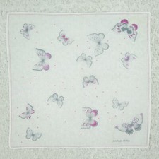 M763 HANAE MORI White Butterfly Cotton Scarf Scarves Pocket Square 16.5" X 16"