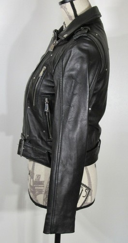 Sam Edelman Starburst Studded Crop Moto Jacket, Black Leather, Women's Size XS - Picture 4 of 8