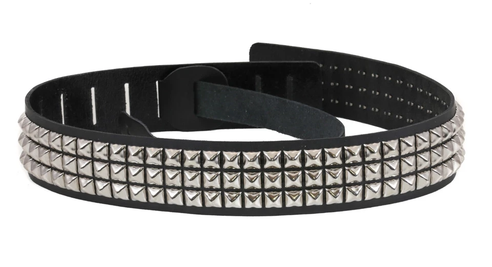 Couro preto 3 fileiras pirâmide cravejada alça de guitarra punk rock gótico metal baixo - Imagem 2 de 4