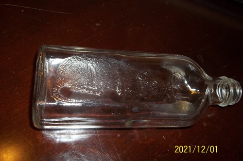 Nice Vintage Estate RAT POISON Glass Bottle with a Large Embossed Rat 6.75"