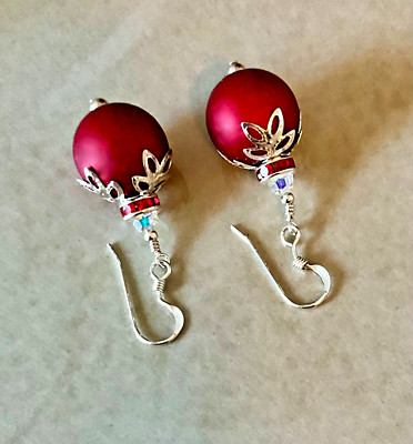 *IAJ* Matte Red Sterling Silver Earrings with Swarovski Crystal
