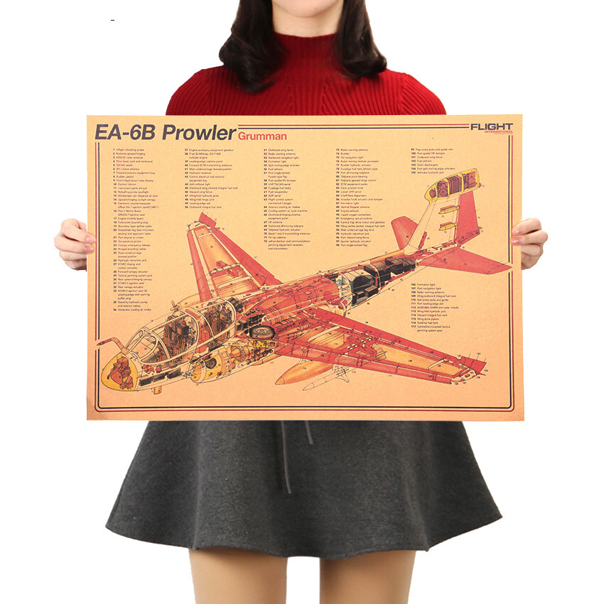 EA-6B Prowler Attack Fighter Poster Vintage Aircraft Structural Wall Art Poster
