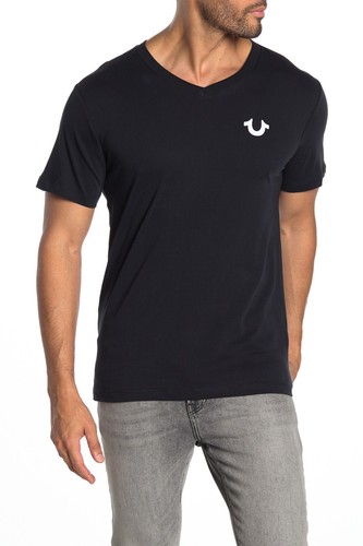 True Religion Men's V-Neck T-Shirt Horseshoe Logo Short Sleeve Tee - Picture 2 of 15
