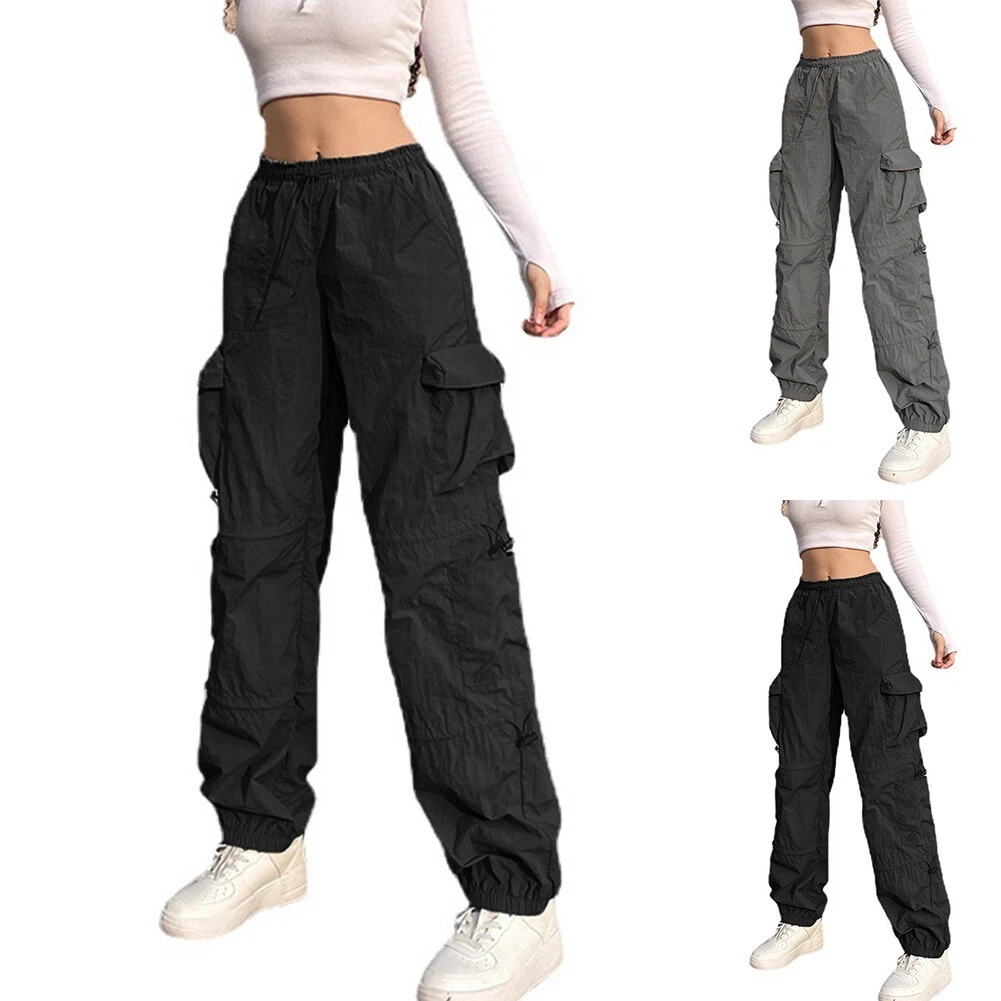 Female Parachute Pants Clothing Wide Leg Cargo Pants Women's Solid