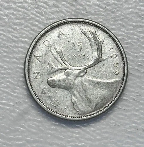 1959 - Canada 25 Cents/Quarter - 0.800 Silver Coin