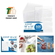 Clear 10” X 13” Reclosable Zip Bags - 500 Count, Perfect for Clothing & Food