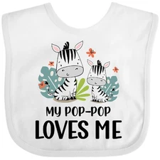 Inktastic Zebra My Pop-pop Loves Me Baby Bib Grandchild Grandpa Grandfather Pop
