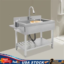 Single Bowl Utility Sink Stainless Kitchen Garage Sink w/Faucet & Storage Rack