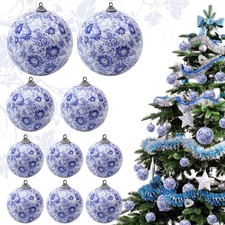 10pcs Christmas Ornament Ball Blue and White Chinoiserie Decoration Hanging...
