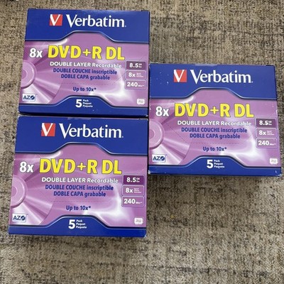 15 Ct Verbatim DVD+R DL 8.5GB 8X Branded Surface 5pk X 2 Jewel Case Box VER95311
