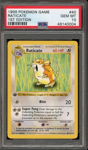 Pokemon Raticate Base Set Shadowless 1st Edition #40 PSA 10 Gem Mint