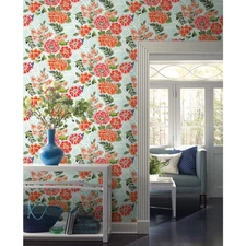 Waverly Zen Garden Peel & Stick Wallpaper RMK11854RL | 18"x18.86ft, Blue & Pink