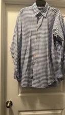 Ralph Lauren Shirt Men's 16 L Blue Long Sleeve Check Classic Fit Button Down