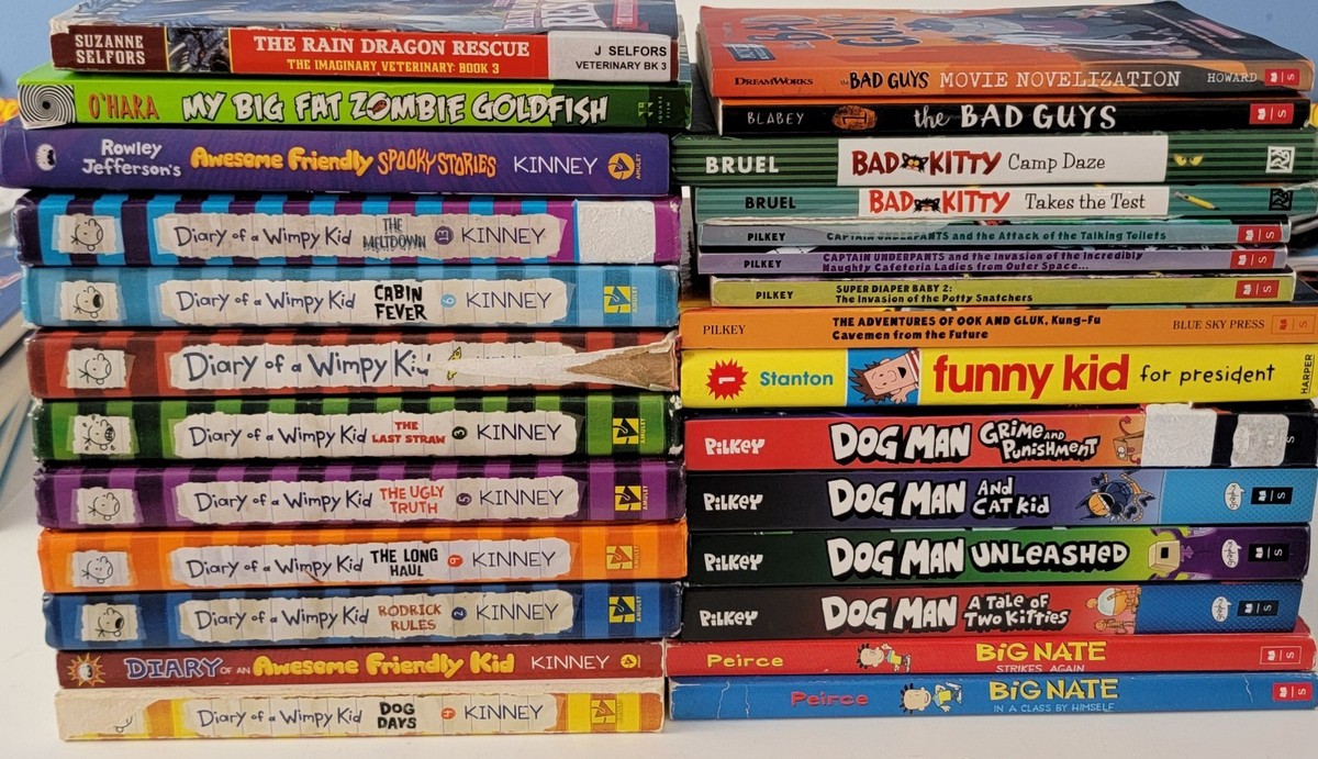 27 Kids Books Lot Diary Of A Wimpy Kid Captain Underpants Dog Man