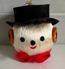 Vintage Snowman Head Satin Spun Christmas Ornament