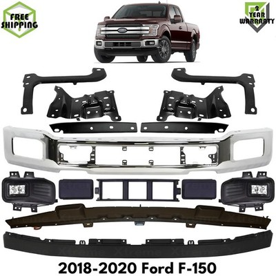 Front Bumper Chrome Steel & Bumper Brackets Kit For 2018-2020 Ford F-150