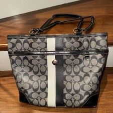 Coach Chelsea Heritage Stripe Signature Tote Black/White/Blue L0977-F14477