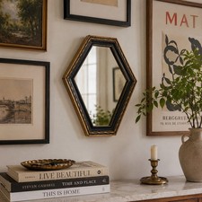 Vintage Hexagon Wall Mirror Gold Black Wood Frame Ornate Geometric Accent 12x9.5 Vintage Hexagon Wall Mirror Gold Black Wood Frame Ornate Geometric Accent 12x9.5