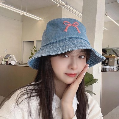 1 Pc Embroidery Butterfly Cotton Denim Bucket Hat For Women Outdoor Sun