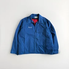 Vintage 70s True Vintage Workwear Mechanic Jacket In Blue Chain Stitch Name XL