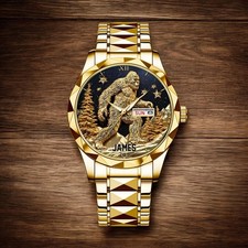 Personalized Sasquatch Bigfoot Quartz Watch Printed Face Day Date Gift For Dad