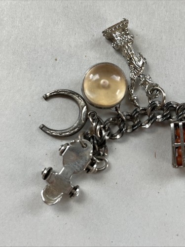 Vintage Sterling Silver Charm Bracelet 17 Charms - 7” Long - Picture 2 of 10