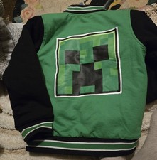 Minecraft Creeper Varsity Style Jacket Youth SZ 6 Green Long Sleeve Graphic 2024