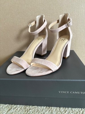 vince camuto ankle strap sandal heels shoes  suede 6.5