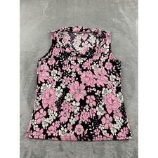 Carducci Womens Pink Floral Cowl Neck Sleeveless Top Black Size Medium USA Made