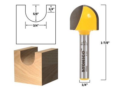 3/4'' Diameter Core Box Router Bit - 1/4'' Shank - Yonico 19103q