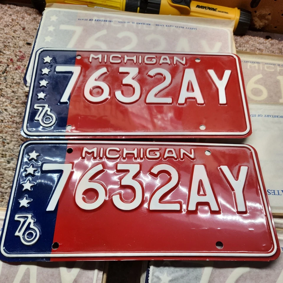 1976 Мичиган номерной знак двухсотлетие последовательные пары #7613AY - #7650AY - Изображение 4 из 4