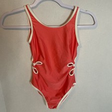 Cat  Jack One Piece Girls Bathing Suit Coral With Flower Cut Outs Size Medium M