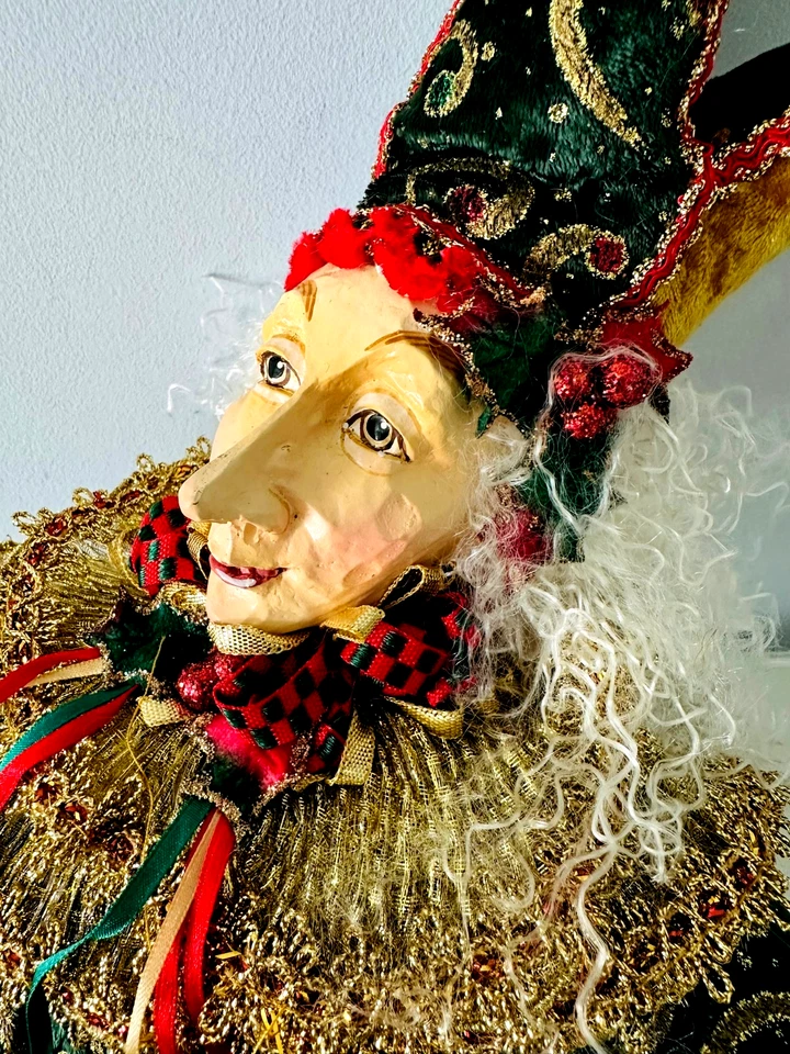 Vtg Katherine's Collection Christmas Jester Elf Doll Brocade Lace Boho 24" - Image 3 of 4