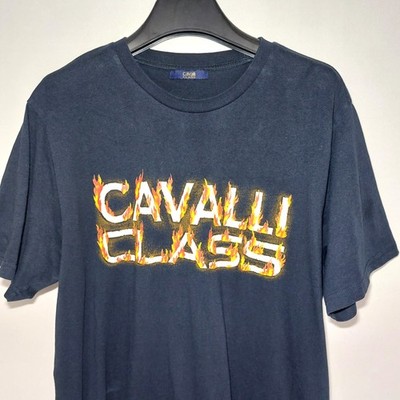 Cavalli Class Roberto Cavalli T-Shirt XL / XXL Dunkelblau Flammen Logo 