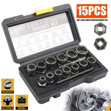 Impact Bolt Extractor Set Nut Remover Set Stripped Extraction Socket Tools 15pcs