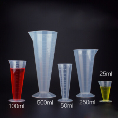 25/100/250/500mL Lab Clear Cups Plastic Graduated Conical Measuring ...