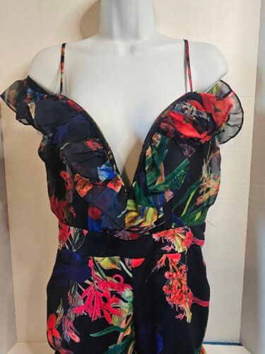 Fashion Nova Cayman Islands Tropical Jumpsuit, Sz L JR Multicolor Underwire Navy