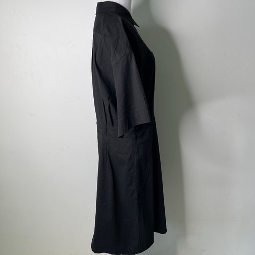 Theory Women's Black Linen Blend Short Sleeve Collared Midi Dress Size 12 - Picture 3 of 10