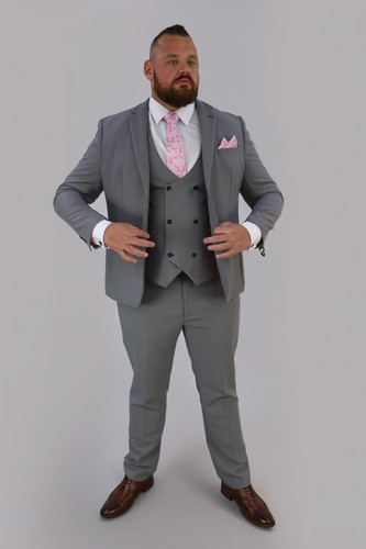 Men's Light Grey Three Piece Suit Wedding Racing Prom Groom Formal Stretch Fit - Picture 8 of 10