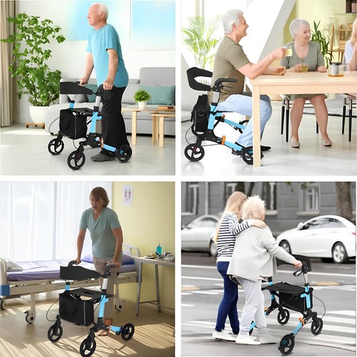 Mobility Rollator Walking Frame with Seat Back Bag Aluminium lightweight - Picture 9 of 11