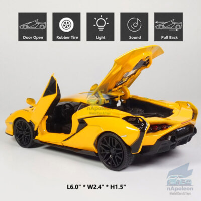 Lamborghini Sian イエローのオープンカー型ミニカー 1:32 Lamborghini Sian FKP 37 Model Car Diecast Vehicle