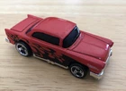 Vintage 1998 Hot Wheels Red '55 Chevy 1:64 Diecast Toy Car with Black Flames