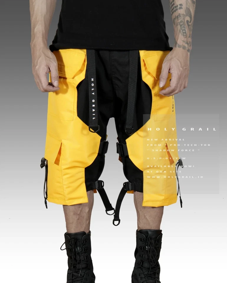 Pantalon court homme jaune streetwear Techwear Heavy Cargo Holygrail G.S.P-01... - Photo 1/4