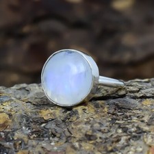 Rainbow Moonstone Gemstone Handmade Silver Jewelry Ring Size 7.5 RSLS458