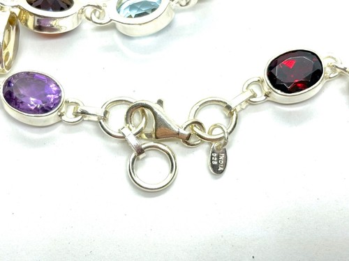Sterling Silver Oval Multi-Gemstone Bracelet - 7.5”-8” 14.8 grams - Picture 7 of 11
