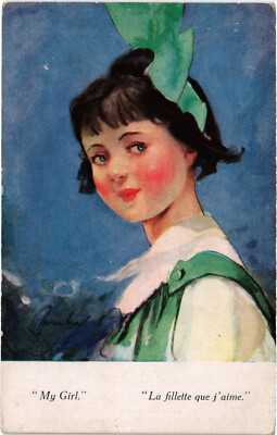 PC ARTIST SIGNED, MY GIRL, LA FILLETTE QUE J'AIME, Vintage Postcard (b46440)