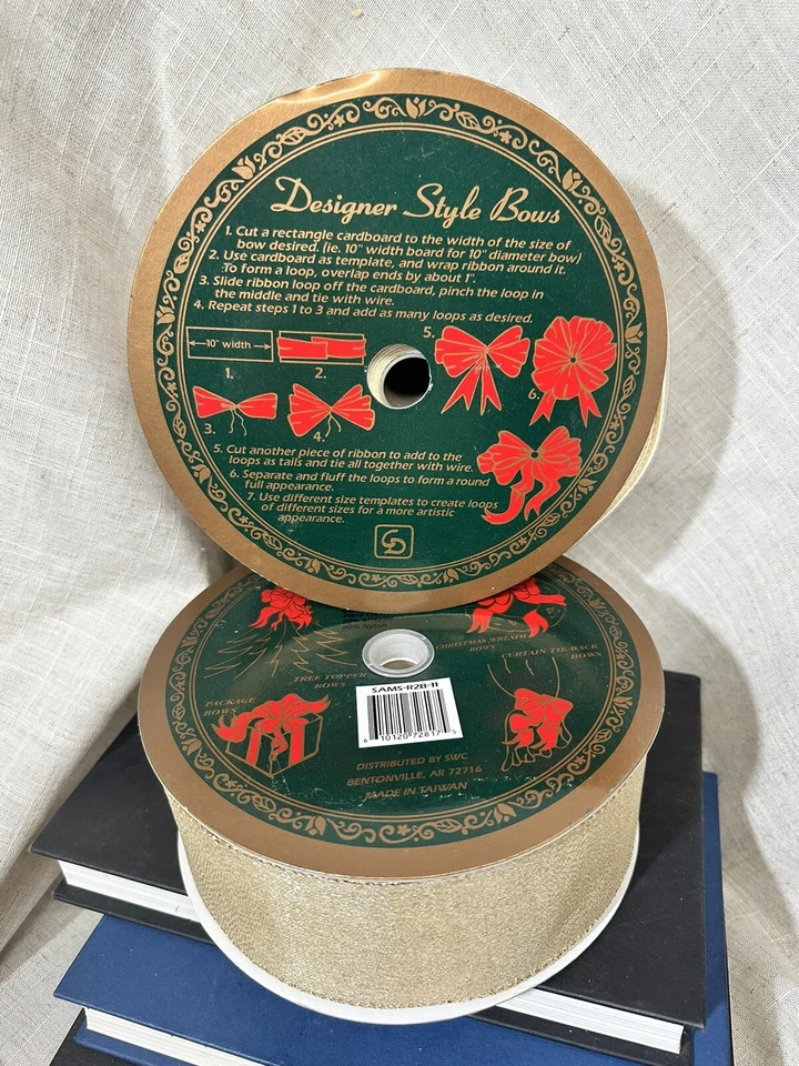 SWC Vintage Christmas Wired Ribbon Noel And Gold 2.5” - Image 3 of 4